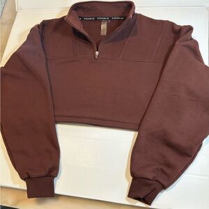 Ryderwear Chocolate Brown Cropped Quarter-Zip Pullover - Size